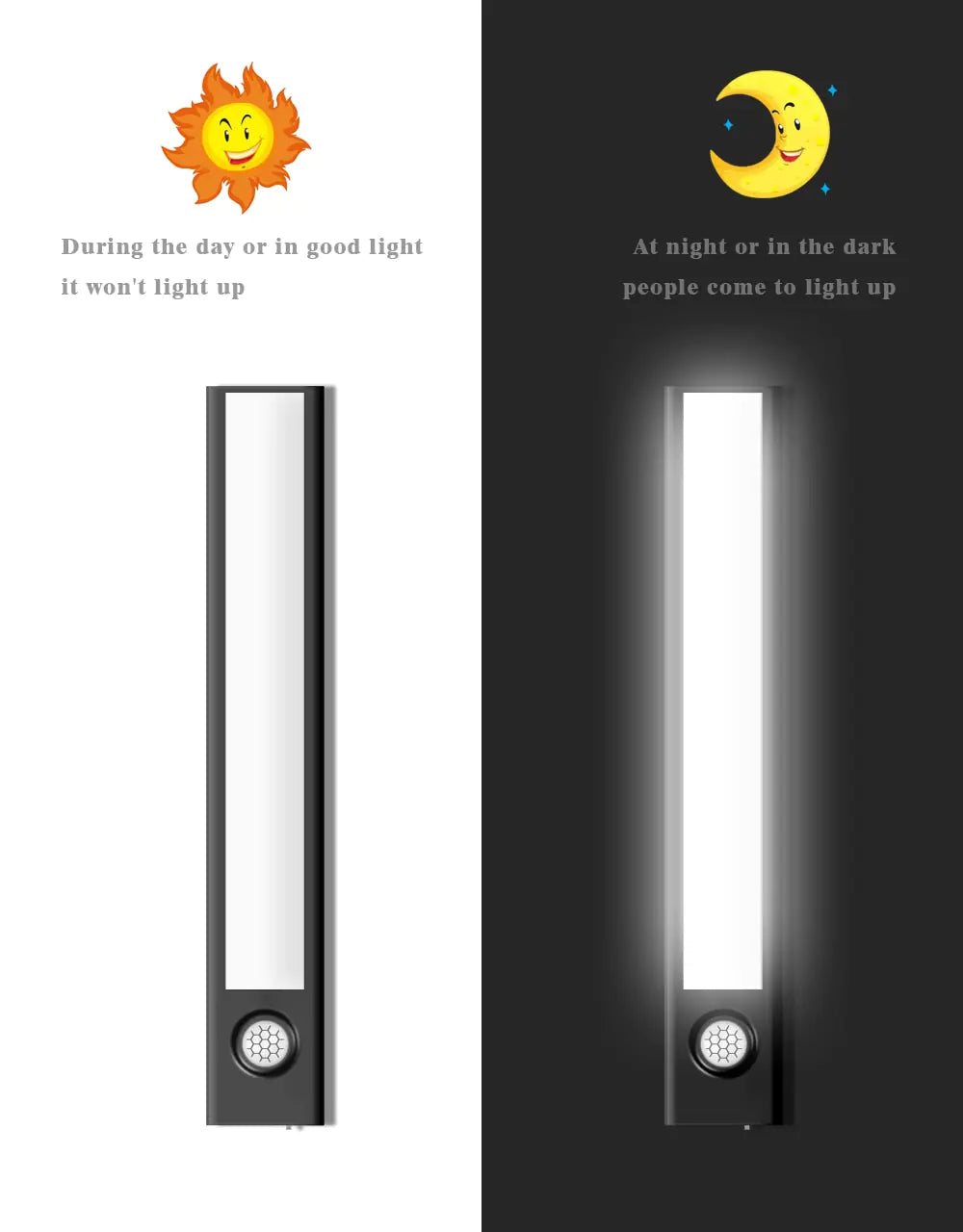 Motion Sensor Light 3 brightness levels black & silver